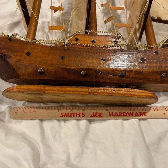 Vintage Sailboat Huge Handmade Multi Fabric Sail Boat Wooden Wood